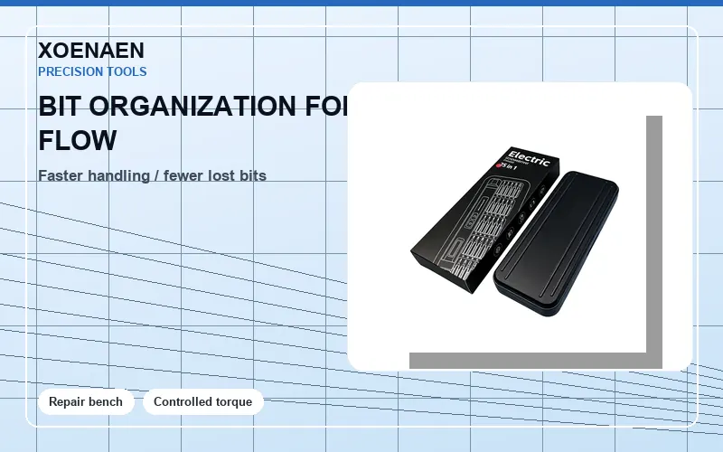 Organized electric screwdriver bits for repair workflow