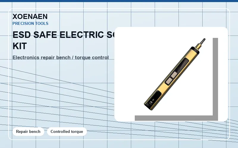ESD safe electric screwdriver kit on repair bench