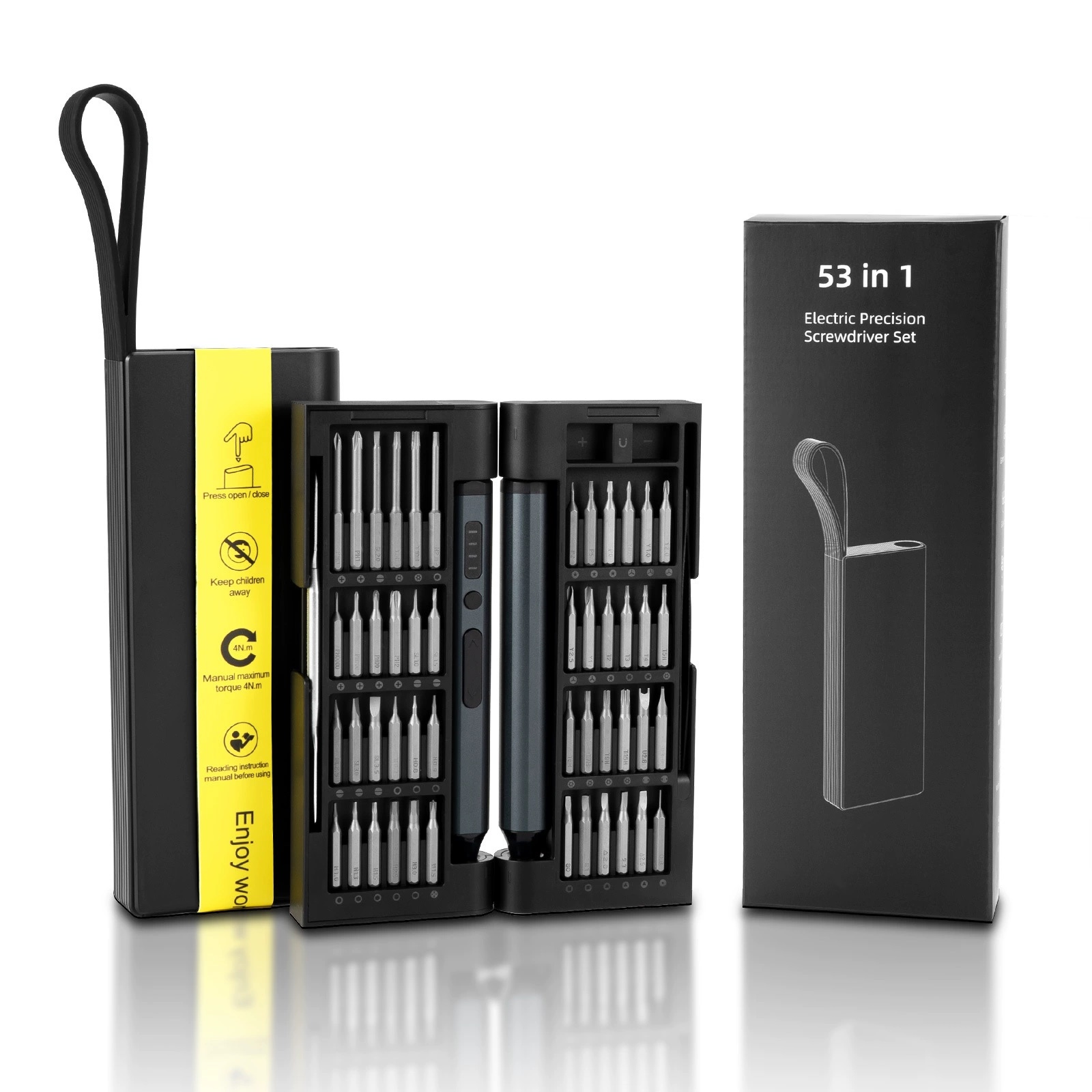53-in-1 electric precision screwdriver complete kit with accessories and retail box — thumbnail